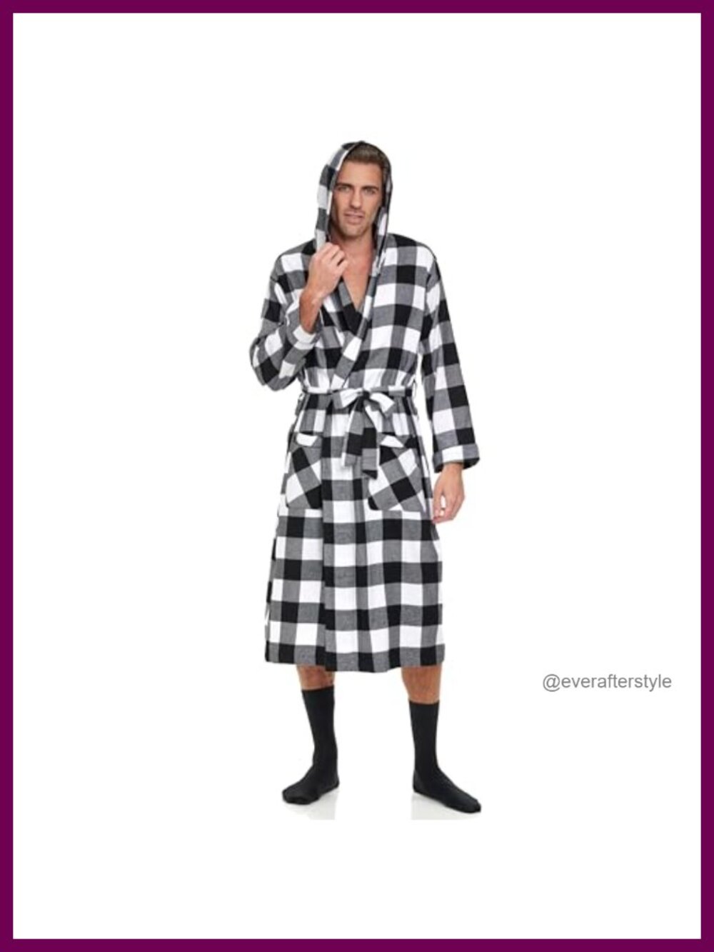 Mens Cotton Flannel Robe Full Length Hooded Plaid Housecoat